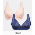 ASOS DESIGN Curve Kyla 2 pack lace scoop soft bra in pink & navy-Multi