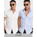 ASOS DESIGN 2 pack stretch slim fit work shirt in white / blue-Multi