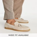 ASOS DESIGN boat shoes in beige suede with contrast sole-Neutral