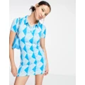 Urban Threads bodycon polo dress in blue argyle print