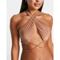 Brave Soul halterneck bikini top in brown
