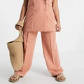 Y.A.S wide-legged tailored pants co-ord in coral-Brown
