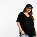 ASOS DESIGN Maternity oversized v-neck T-shirt in rib in black