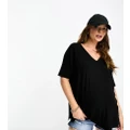 ASOS DESIGN Maternity oversized v-neck T-shirt in rib in black