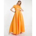 ASOS DESIGN short sleeve open back prom maxi dress in orange