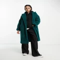 Native Youth longline borg teddy overcoat in teal-Blue
