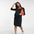 Mamalicious Maternity cotton 3/4 sleeve dress in black - BLACK