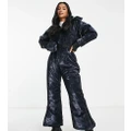 ASOS 4505 Petite ski high shine all in one suit in navy
