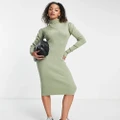 Brave Soul Tall Juliet high neck knitted jumper dress in sage-Green