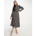 AX Paris midi dress with ruched sleeves in black floral