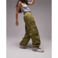 Topshop oversized balloon cargo pants with contrast trims in khaki-Green
