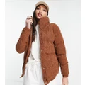 Brave Soul Tall Slay cord puffer jacket in tan-Brown