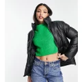Brave Soul Tall Tropic faux leather puffer jacket in black