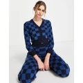 Gianni Feraud checkerboard knit cardigan in blue (part of a set)-Multi