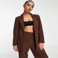 Pieces oversized blazer in chocolate (part of a set)-Brown