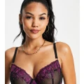 Wolf & Whistle Exclusive Fuller Bust contrast floral embroidered mesh balconette bra in black and purple