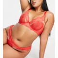 Wolf & Whistle Exclusive Curve dobby mesh and eyelash lace plunge bra with picot trim in red