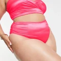 ASOS DESIGN Curve mix and match high waist bikini bottoms in pink gloss