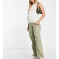 ASOS DESIGN Maternity minimal cargo pants in khaki with contrast stitching-Green