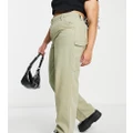 ASOS DESIGN Curve minimal cargo pants in khaki with contrast stitching-Green