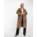 Helene Berman double breasted faux fur coat in brown leopard