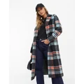Helene Berman check print wool blend duster coat in multi