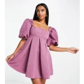 ASOS DESIGN Petite structured prom mini dress with curved neckline detail in mauve