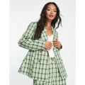 Urban Threads double breasted oversized blazer in green check (part of a set)