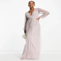 Frock and Frill Bridesmaid plunge front maxi dress with embellishment in dusty mauve-Purple