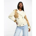 Unique21 contrast cropped trench jacket in beige-Neutral