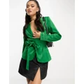 Unique21 belted corset satin blazer in bright green (part of a set)
