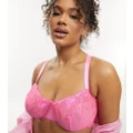 ASOS DESIGN Curve Nina sheer floral lace balcony bra with picot trim in pink