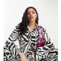 Public Desire x Paris Artiste Exclusive oversized satin shirt in zebra print (part of a set)-Multi