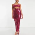 Simmi Tall sequin cut out waist maxi skirt in pink (part of a set)