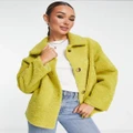 Unreal Fur Seashell button down teddy jacket in yellow