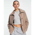 Unreal Fur Seashell button down teddy jacket in chocolate-Brown