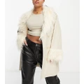 Urban Code Plus PU trench coat with faux shaggy fur collar in cream-White