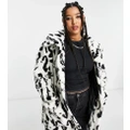 Urban Code Plus button down faux fur coat in dalmatian print-White