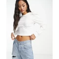 Pieces Fenella long sleeve cup detail crop top in white