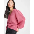 Y.A.S Isma volume sleeve ribbed jumper in bright pink