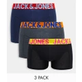 Jack & Jones 3 pack trunks with contrast colour waist band-Black