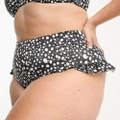 ASOS DESIGN Curve mix and match frill high waist bikini bottoms in mono spot print-Multi