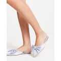 ASOS DESIGN Lass oversized bow pointed flat mules in blue satin