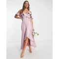 TFNC Bridesmaid off shoulder ruffle sleeve maxi dress in pink