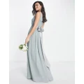 TFNC Bridesmaid bow back maxi dress in sage green