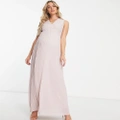 TFNC Maternity pleat waistband maxi dress in mink pink