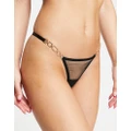 Bluebella Calypso sheer mesh thong with gold chain hardware detail in black