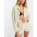 ASOS DESIGN pocket oversized beach shirt in double gauze in oatmeal (part of a set)-Neutral
