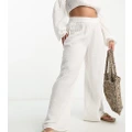 ASOS DESIGN Curve wide leg beach pants in natural gauze (part of a set)-White