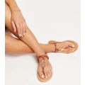 ASOS DESIGN Wide Fit Fortune hardware flat sandals in tan-Brown